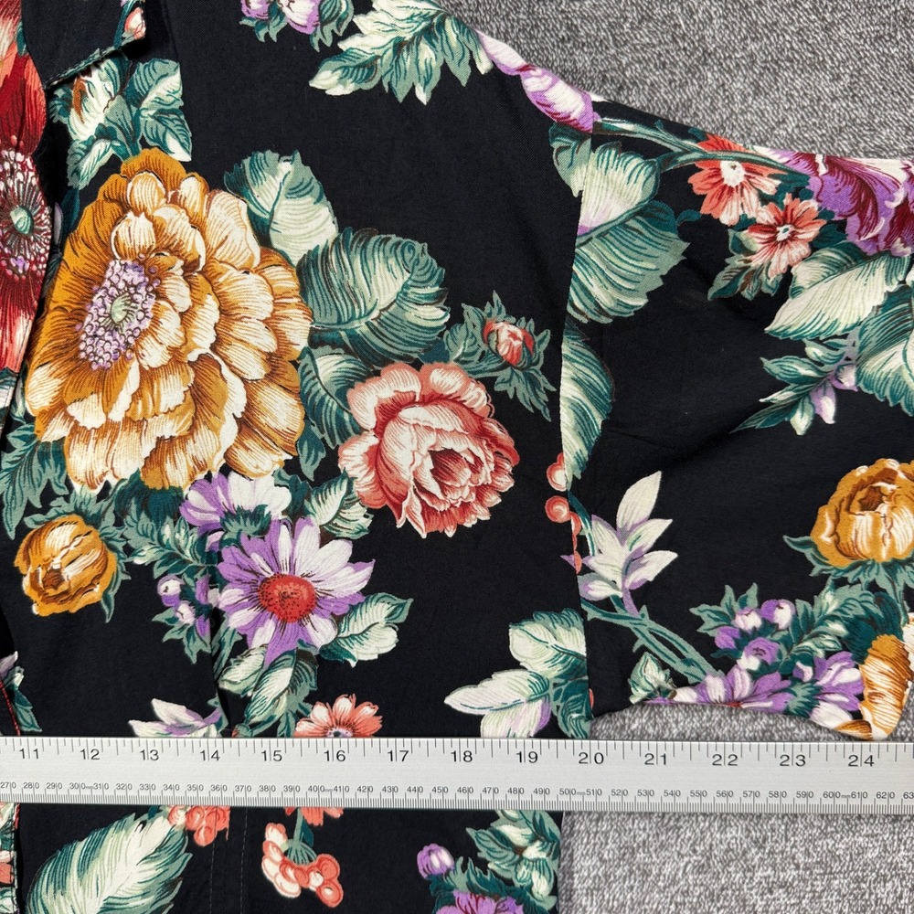 Vintage Pinnacle Floral Button Up Shirt 100% Rayon ILGWU Made in USA Black Large - Picture 8 of 9